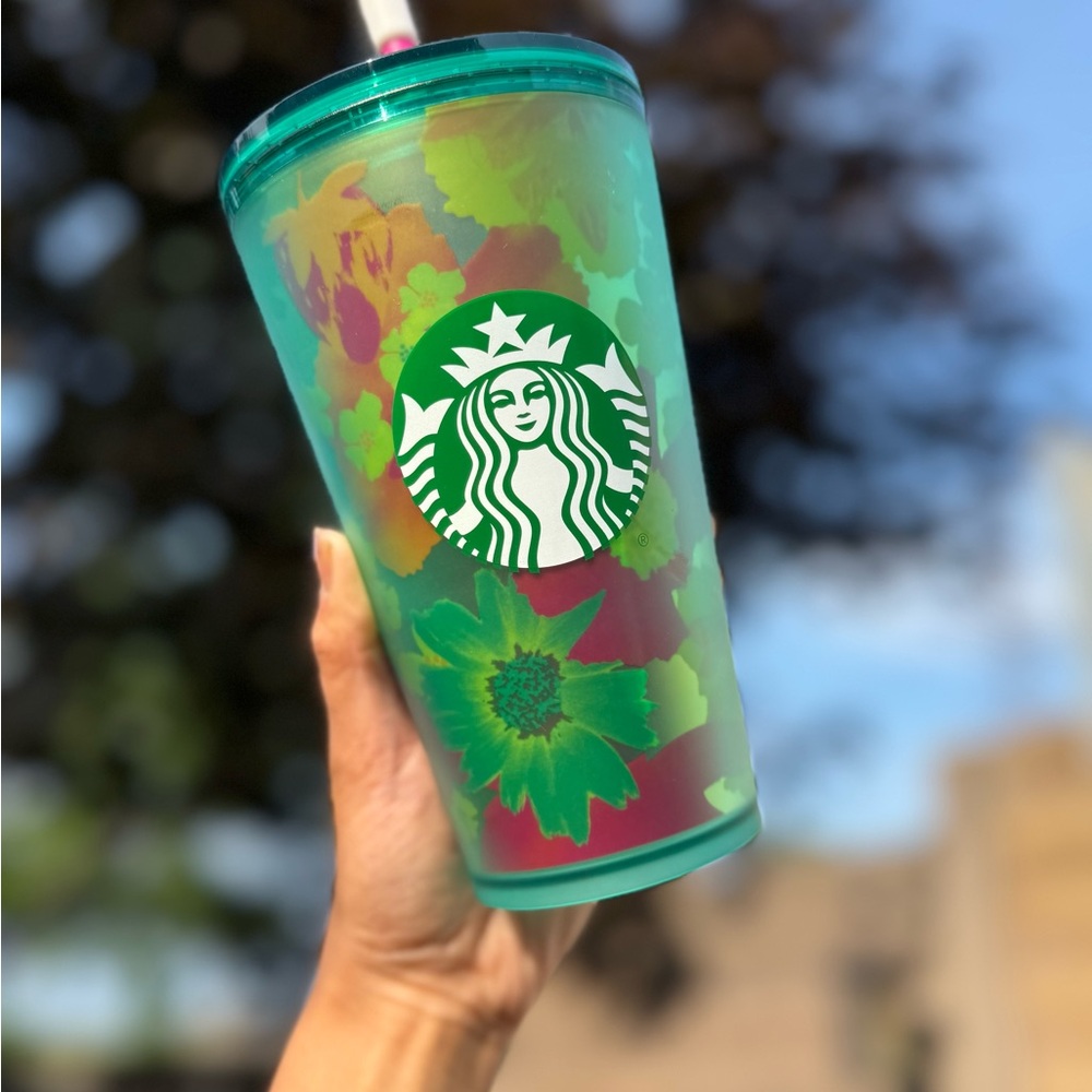 Starbucks Floral Tumbler with Teal and Green Accents